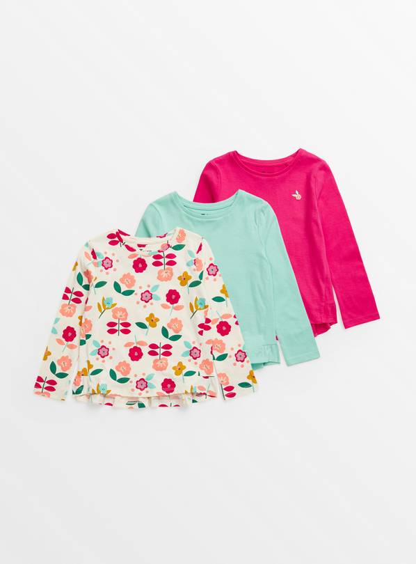 Bright Pink & Floral Long Sleeve Tops 3 Pack 1-1.5 years